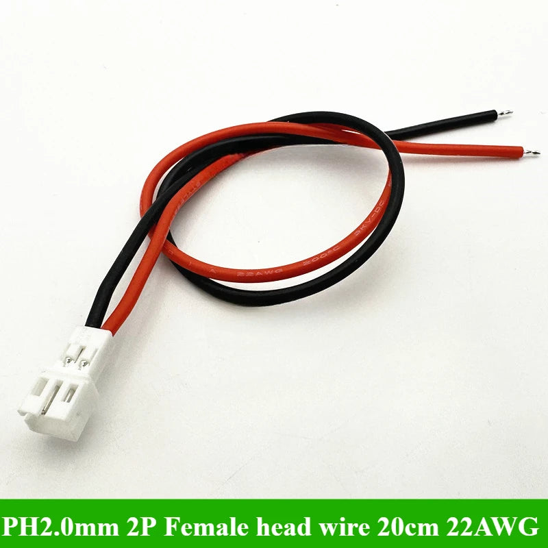 JST PH 2.0mm Pitch 2 Pin Male Female Cable Connector Micro PH2.0 2P Plug Jack Socket with Soft Silicone Wire Cables 20cm 22AWG