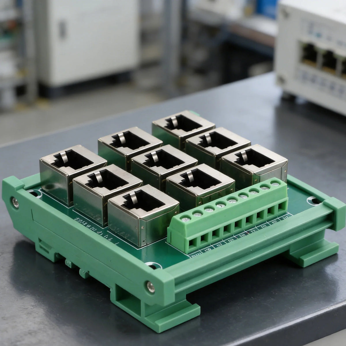 Ethernet Port Adapter Terminal Block for RJ45 8p8c Connector with 9 Screw Terminals Supporting For DIN Rail Installation