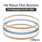 100pcs 1W 1% Metal Film Resistor 5-Band Precision Axial Lead Through Hole Resistor 1R 10R 100R 1K 10K 22K 100K 470K 1M 4.7M