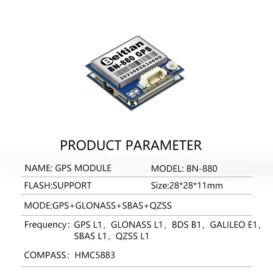 BN-880 Integrated GNSS GPS Module Ceramic Antenna HMC5883 Compass Navigation Receiver for PX4 Pixhawk FPV RC Drone Controller