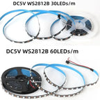 WS2812B RGB IC Smart LED Strip 5050 Individually Addressable IC 30/60/144Pixels/Leds/m Light DC 5V Black IP30 IP67 Waterproof