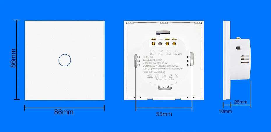 UBARO EU/UK Standard Crystal Tempered Glass Wall Panel Light Touch Switch Led Indicator Sensor Electrical Button 1/2/3Gang 220V