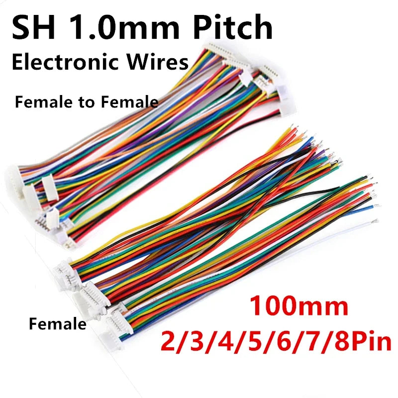 Mini Jst Sh 1.0mm Pitch Female Socket Terminal Plug Wire Connector Sh 1mm 2 3 4 5 6 7 8 Pin 10cm 28awg Electronic Wires Cable