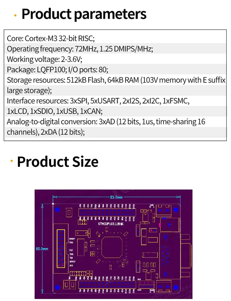 STM32 board CAN RS485 STM32F103VET6 minimum system MCU learning
