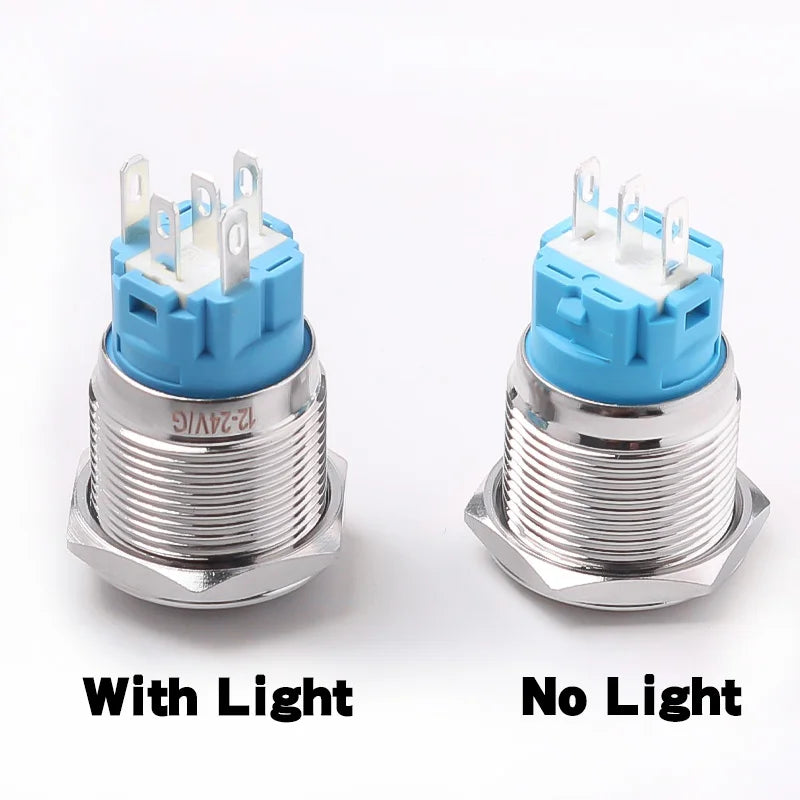 19MM LED Metal Button Switch Stainless Steel 1NO1NC Momentary Latching High Head Lamp Waterproof Button 12V 24V 220V