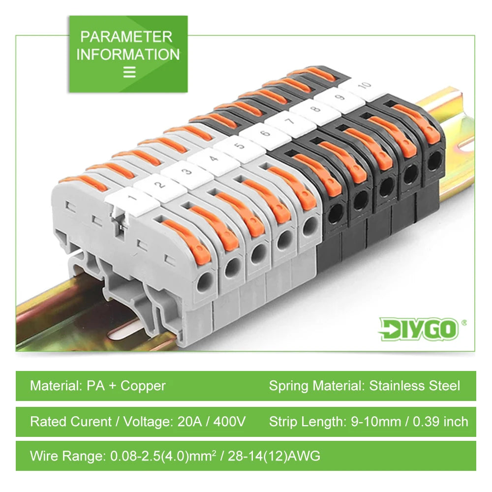 Din Rail Type Various Terminal Block Kit 211 Wire Electrical Conductor Universal Fast Cable Connector With Number Strip Set
