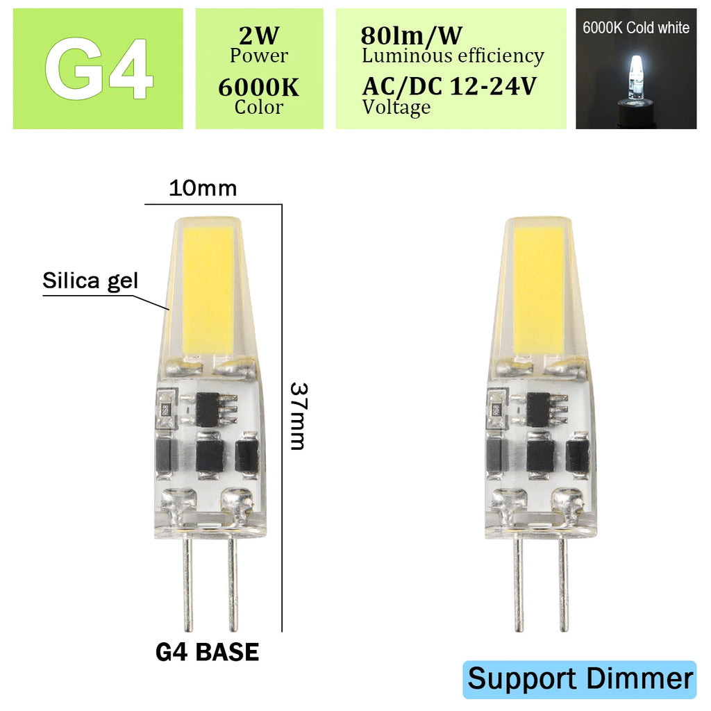 2pcs Mini G4 12V 24V LED Lamp Dimmable Light 3W COB Bulb AC DC 12V Lampada COB 360 Beam Lampada G4 COB Lights Replace Halogen