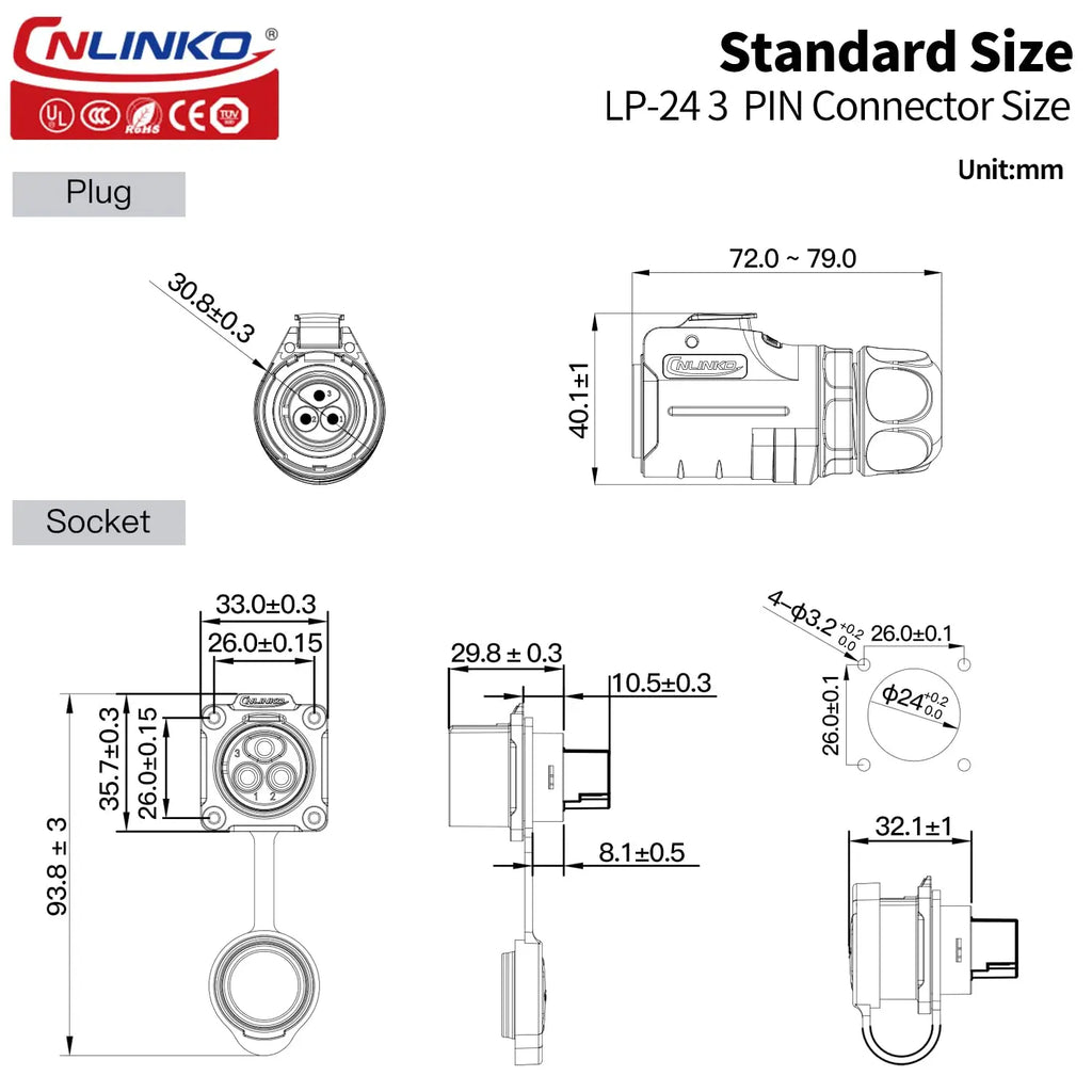 CNLINKO LP Series M12 M16 M20 M24 Waterproof Industrial Connector Screw-in Terminal Fast Plug Solderless Power Cable Connectors