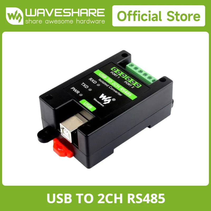 Waveshare USB TO 2CH RS485 Industrial Grade Isolated Converter, USB To RS485 Adapter,Wall-mount and Rail-Mount Support