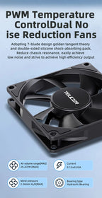 TEUCER 8015 Computer Case Fan 80mm/92mm 4-pin PWM High Airflow Ultra-thin Cooling Fan 1200-3000RPM Cascadable FDB Bearing Fan