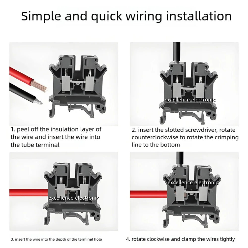 UK2.5B DIN Rail Terminal Blocks Jumpers End Covers Fixed Bridge Marker Strip Aluminum Rail Assembly 2.5mm² Cable Connector Kit