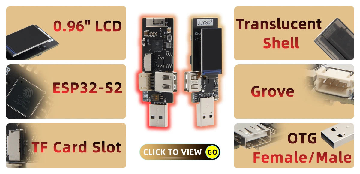 LILYGO® T-Dongle-S3 ESP32-S3 Development Board With Screen Dongle 0.96 inch ST7735 LCD Display Support WiFi Bluetooth TF Card