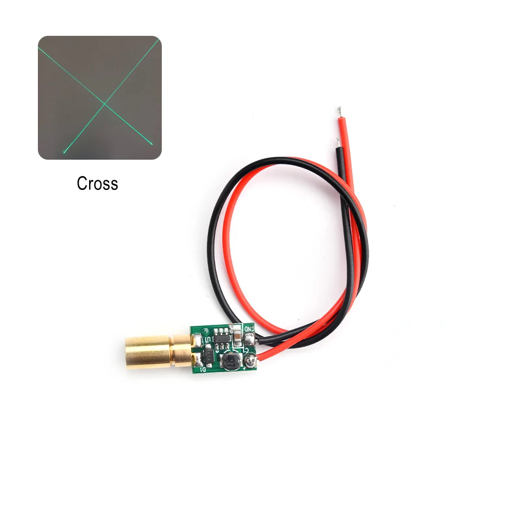 6mm 10mW Green Small Laser Head Module Dot/Line/Cross 3V-5V Adjustable Focal Length 520nm Laser Diode Head Industrial Class