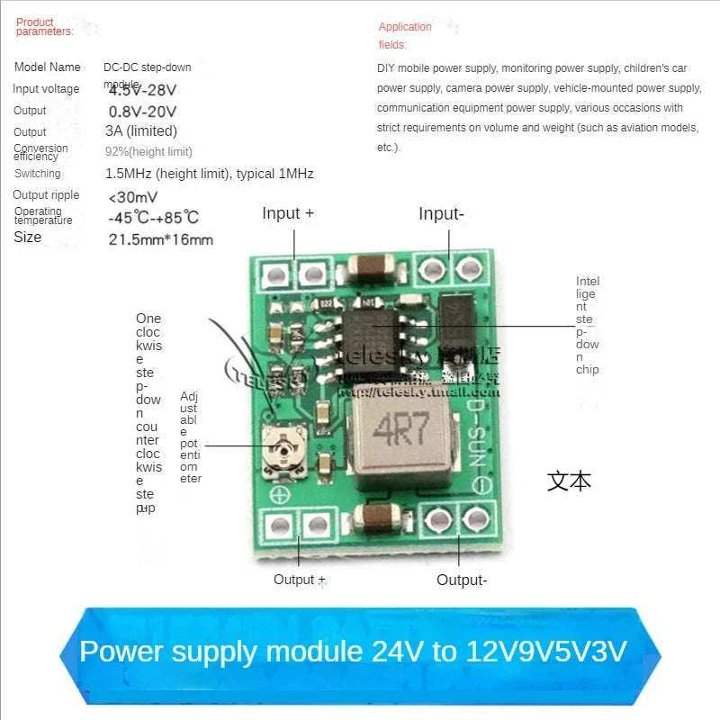 1PCS DC-DC 3A 5A Adjustable Step-down Power Module Board Voltage Stabilizing Aircraft Model MP1584EN 24V 12V 9V To 5V