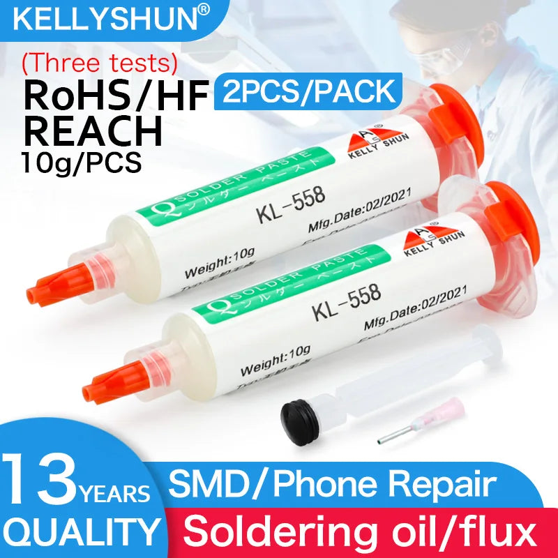 Flux 100% Original KELLYSHUN PCB Soldering Flux 10ml Needle Tube Welding Flux No-Clean Soldering Paste NC 559 558 652 Solder