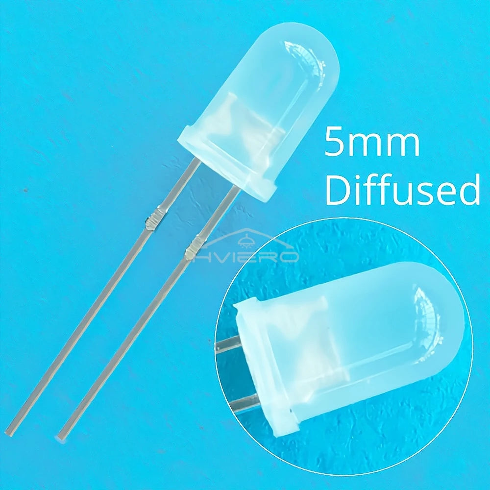 100pcs 5mm Round Diffused White Red Green Blue Yellow Warm Lightemitting Diode 2pin LED 6000~6500K Bulb Light Diodes Lamp 3V