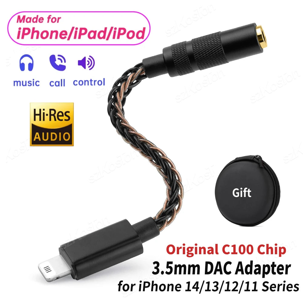 HiFi Audio Adapter Cable for Lightning to 3.5mm Headphone Amplifier Original C100 Chip DAC Audio Decoder for iPhone 14/13/12/11