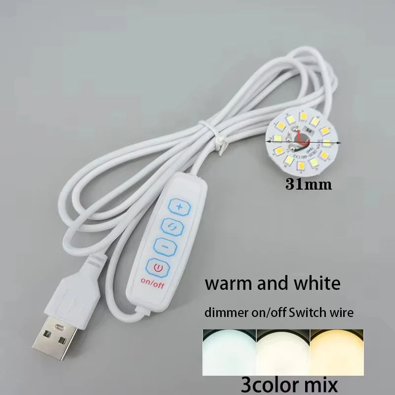 Warm White Color DC 5V 3W USB LED Lights 2835 Chip Single Dimmer Reading Night Desk Book Tablet Reading Lamp Switch Power Cable