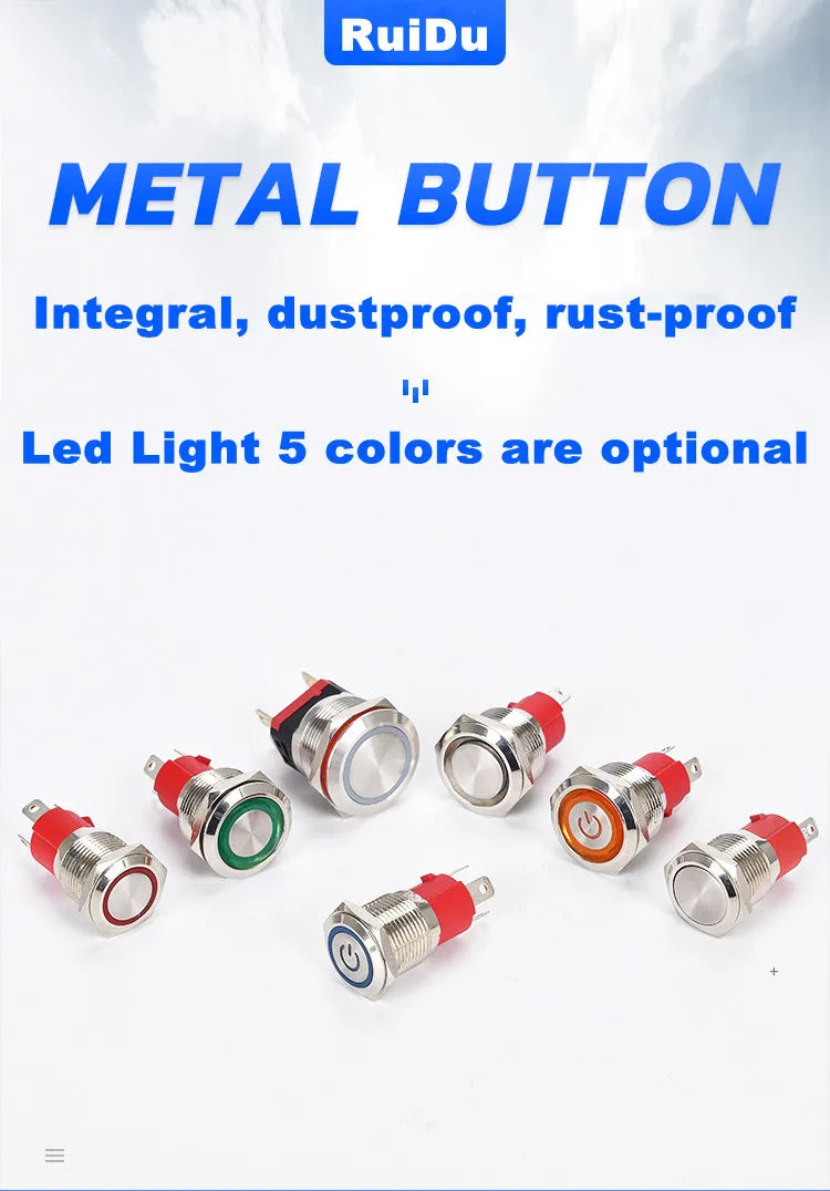 10A 15A 20A waterproof high current metal button switch 16MM19MM22MM automotive LED self-locking reset switch 3V5V6V12V24V220V