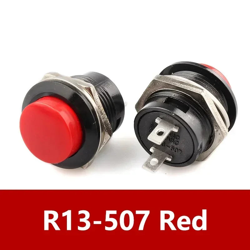 5/20Pcs Round-shape Push Button Switch ON OFF 2Pin ON-OFF R13-507 16mm Momentary Electric Power Switch R13 507 Switches