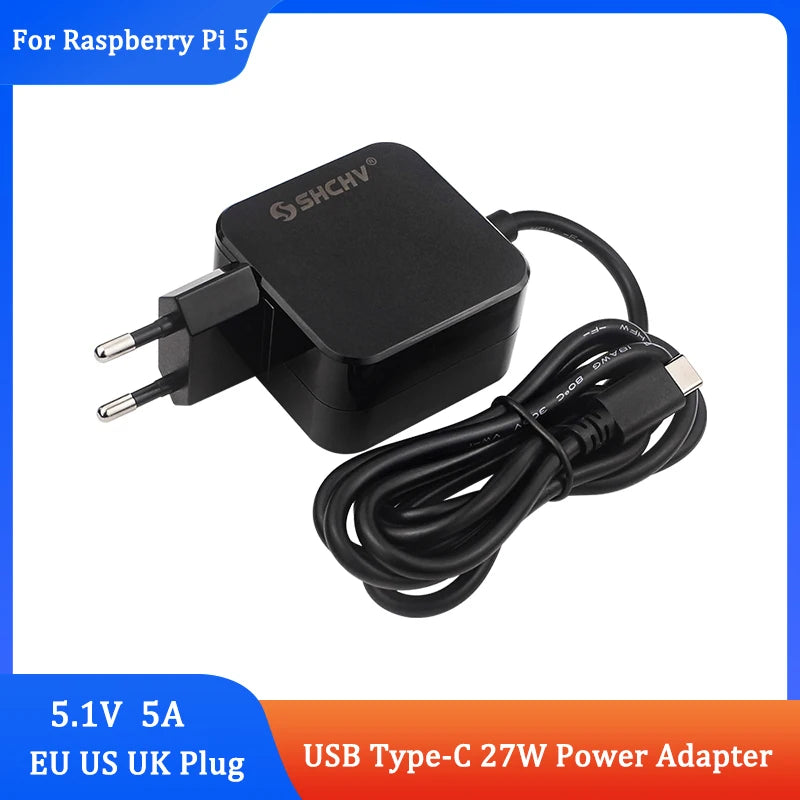 Raspberry Pi 5 Power Supply 5.1V 5A 27W  USB Type C Charger Power Adapter Optional EU US UK For Raspberry Pi 5