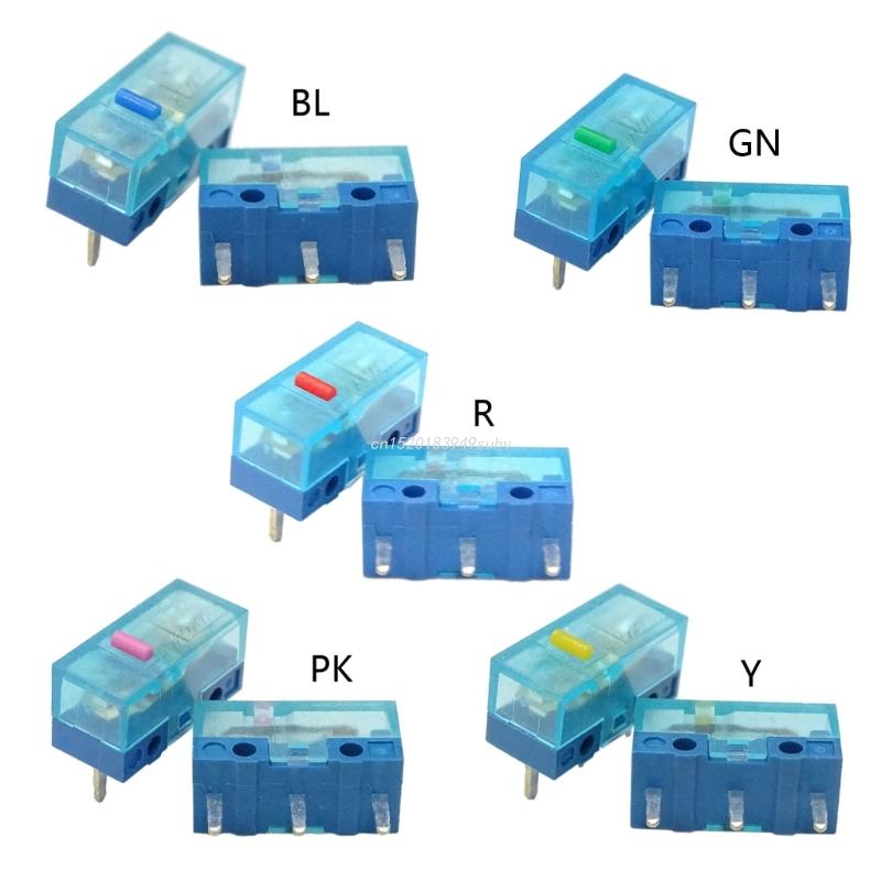 4Pcs New HUANO Blue Transparent  Mouse Micro Switch Button Pink Red Yellow Blue Green Dot Button Switch 3Pin 0.74N
