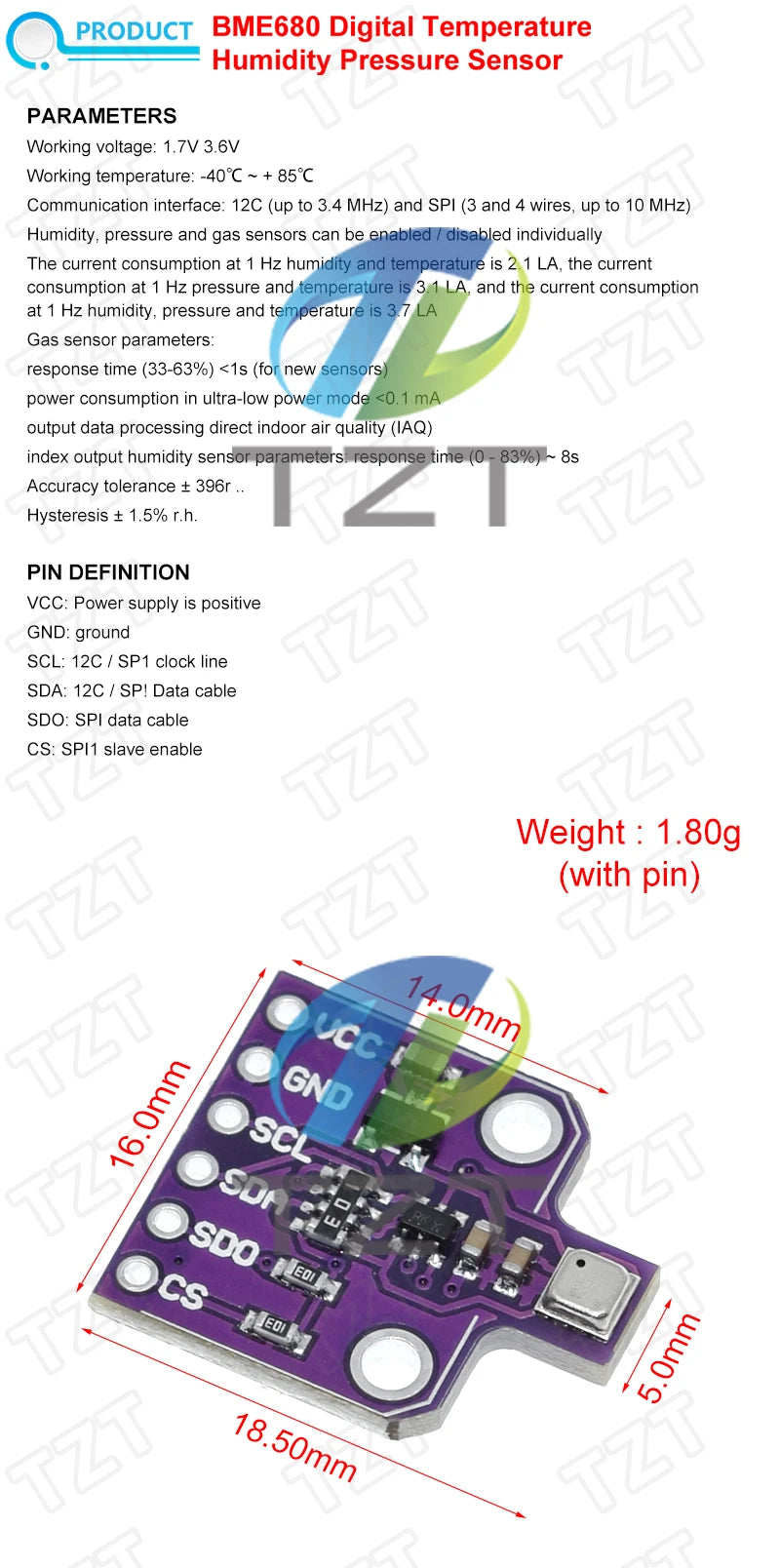 GREATZT BME680 Digital Temperature Humidity Pressure Sensor CJMCU-680 High Altitude Sensor Module Development Board For DIY