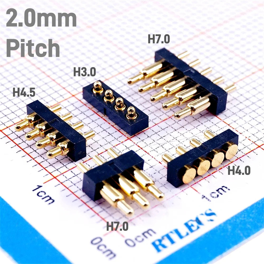 Spring-Loaded Pogo Pin Connector 2.0 mm Pitch 2 3 4 5 6 Pins Through Holes PCB SMD Height 3 4 4.5 7 mm Modular Contact Strip