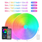 (EU PLUG) LED Neon Strip Light,5-30M Neon Rope With App 44key Remote Control For Home Decor Fairy Lighting