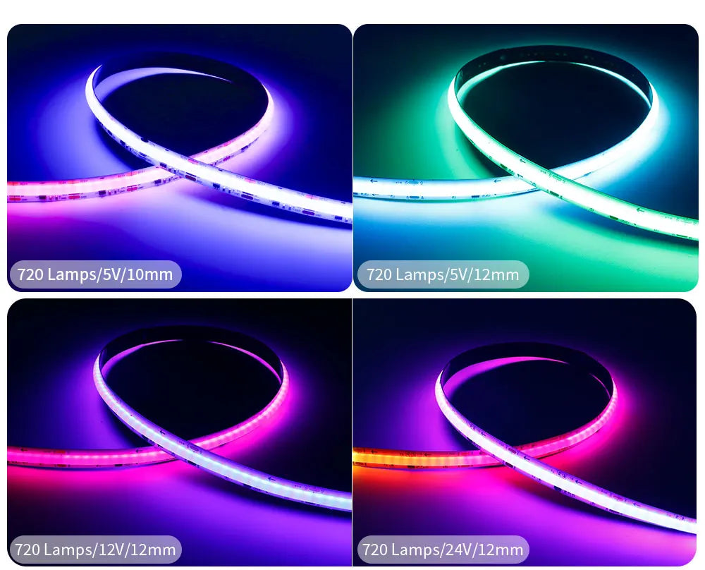 COB LED Strip Light WS2811 RGBIC 432/576/720Leds/M Dimmable Tape Lights For Christmas Home Party Decoration Lighting DC12V 24V