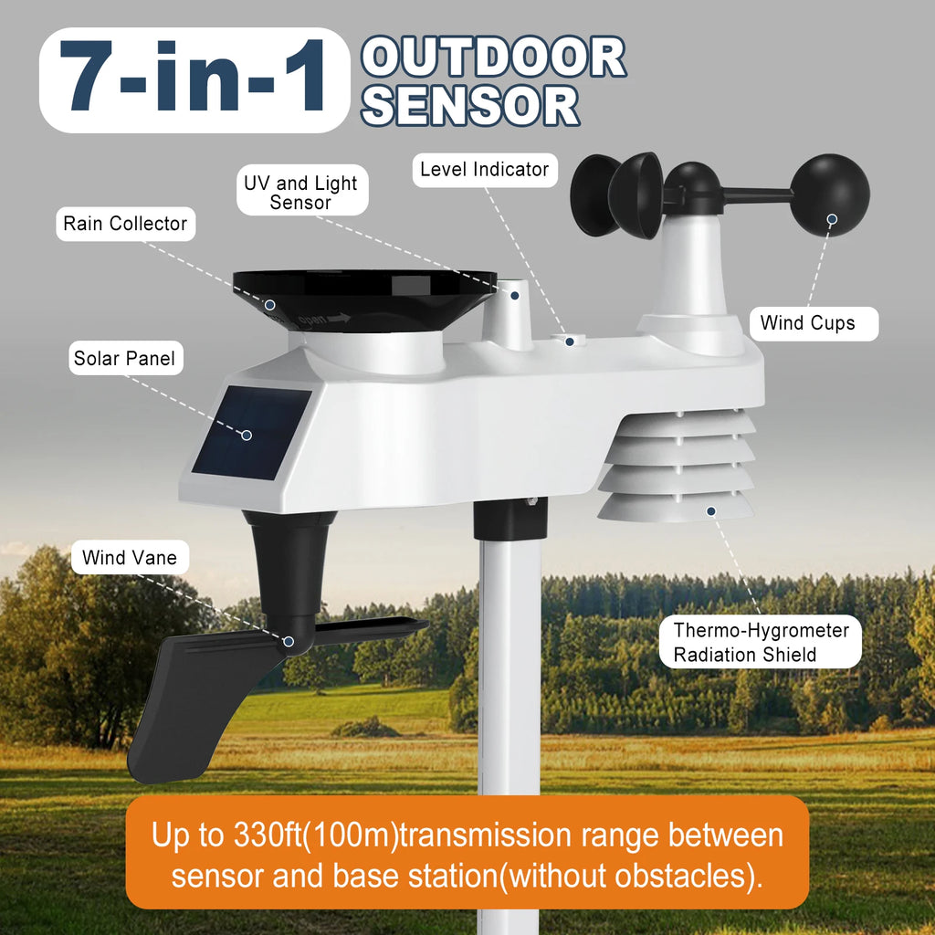 WiFi Weather Station 14-in-1 Wireless with Color Display Real-Time Sync to Weather Underground 100m Range Smart Home Sensor