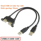Motherboard 9-Pin to Dual Port USB 2.0 A Female With Ear Screw Hole Panel Data Extension Cable DuPont 2.0/2.54mm 9Pin Terminal