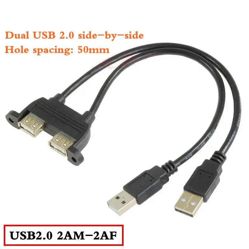 Motherboard 9-Pin to Dual Port USB 2.0 A Female With Ear Screw Hole Panel Data Extension Cable DuPont 2.0/2.54mm 9Pin Terminal