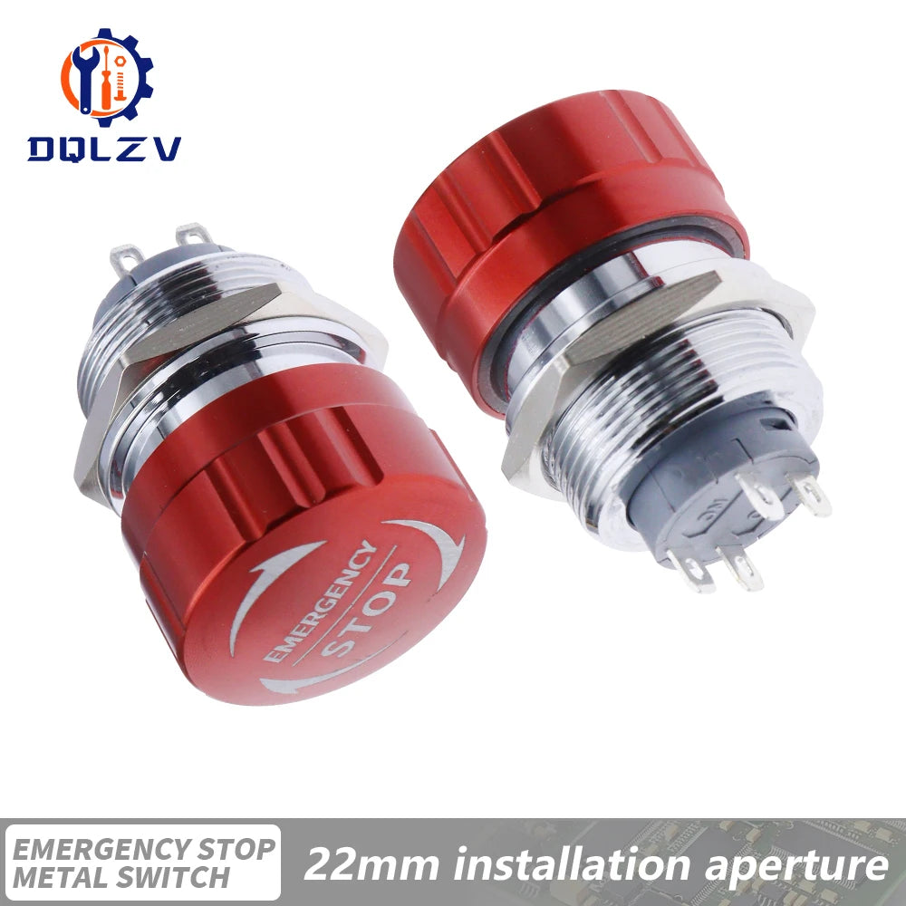 16/19/22mm Metal Aluminum Emergency Stop Switch Push Button Switch Latching NO NC 1NO 1NC Pin Terminal Red Mushroom Stop Button