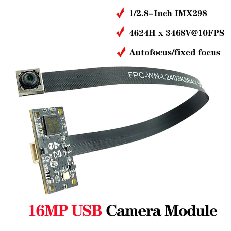 IMX298 HD 16MP 4624Hx3468V USB Camera Module Auto Focus/Fixed Focus78.4° PCB Board +FPC CCM Module Split UVC Protocol MJPEG YUV2