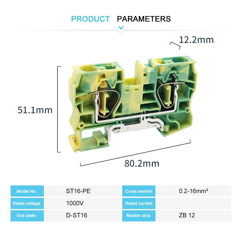 5Pcs ST 16-PE 16mm² Ground Connector Din Rai Terminal Blockl Spring-Cage Connection 16mm Earth Wire ST16-PE