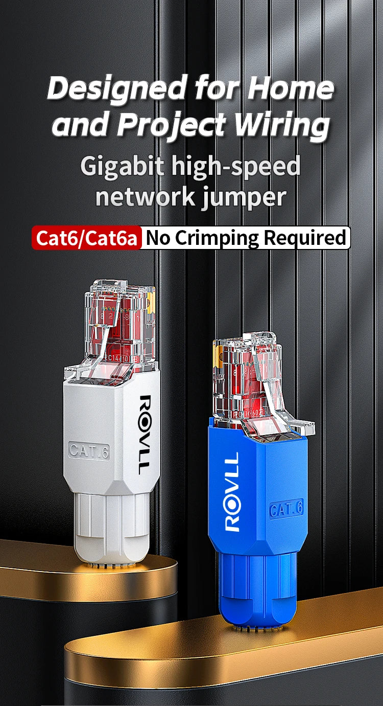 ROVLL Tool-Free RJ45 Connector Cat6 UTP 1000Mbps LAN Ethernet Plug Easy Termination Modular Plug No Crimp Network Cable 1PCS