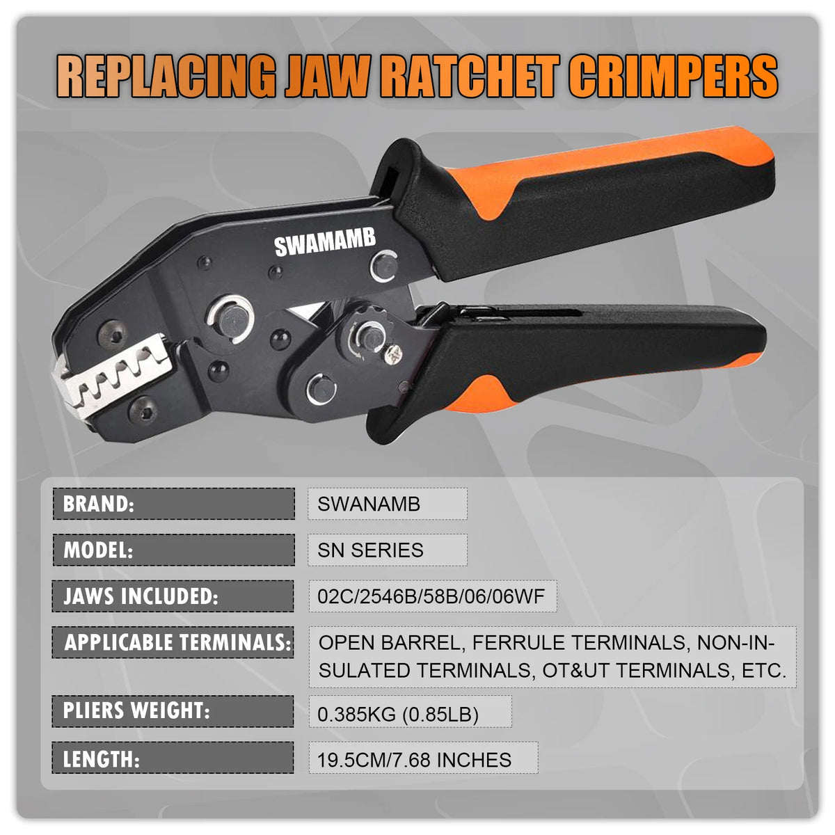 SN-58B Ratchet Crimper Tool Change Jaws Kit Automotive Service Kit Crimping Plier For Non-insulated/Open Barrel/Dupont Connector