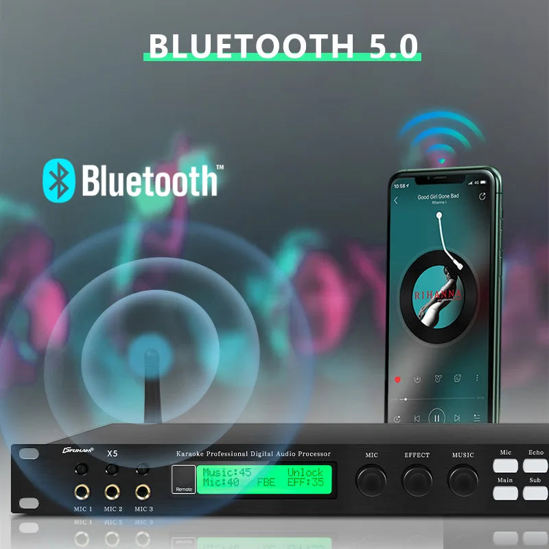 FUHAM Professional Digital X5 Preamp Effects Processor KTV Reverb Suppression Anti-Howl Bluetooth Audio Processor