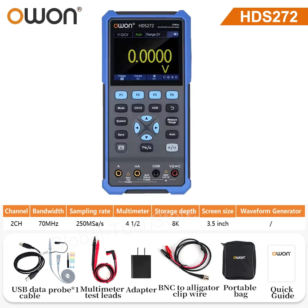 OWON HDS2202S 2102S Digital Oscilloscope 2Channels 200Mhz 1GSa/s Portable 3in1 USB Osiclloscopes + Multimeter+Waveform Generator