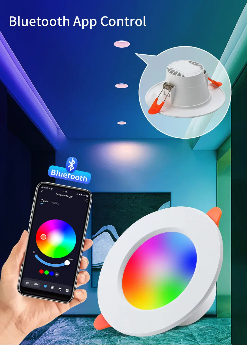 Smart LED Downlight 10W 220V Tuya Smart Life Bluetooth Can Ceiling Light Dimmable 1-4 Pack RF 2.4G Remote Group Control 75-105mm