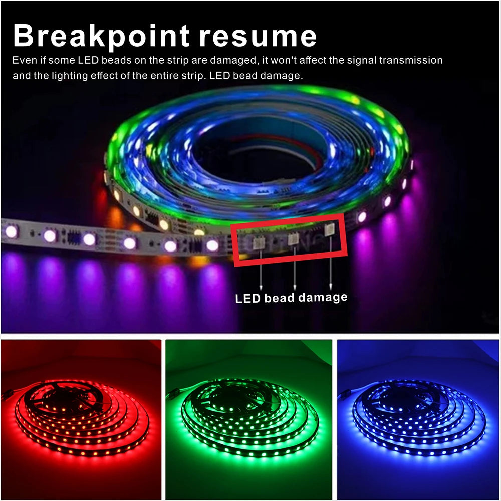DC12V WS2818 RGB LED Strip 5M Smoke Gray Epoxy Coating Breakpoint Resume Individually Addressable 3M Adhesive Cuttable Dream Col
