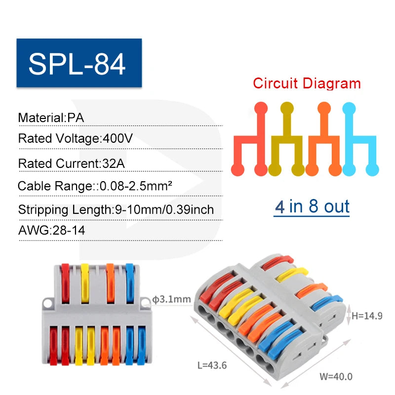 5PCS Quick Lever Electrical Connector Compact Conductor Wiring Terminal Block Universal Push-in Wire Connectors Cable Splitter
