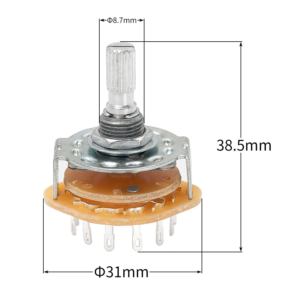 2PCS 20MM Metal Rotary Switch Selector 1P12T/2P6T/3P4T/4P3T M9X0.75 18 Teeth Knurl Shaft With Solder Terminals