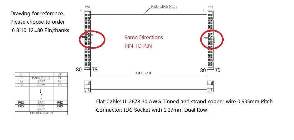 1Pcs FC 1.27mm Pitch Gray Flat Ribbon Data Cable IDC Double Ends Same Direction 6P/10/14/16/20/30/34/40/50 Pin JTAG ISP Download