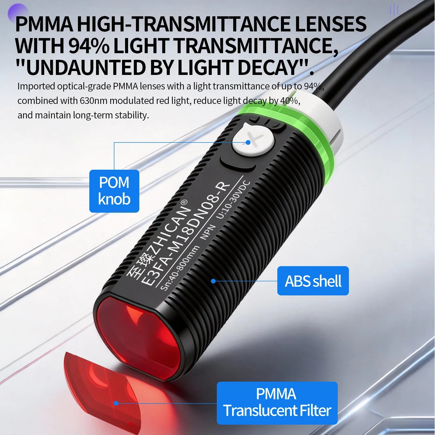 ZHICAN E3FA M18 Cylindrical Photoelectric Sensor Long Range Diffuse Reflective Through Beam Retro Reflective NPN PNP