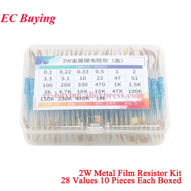 2600Pcs/150pcs 1/4W 1/2W 1W 2W 3W 5W Metal Film Resistor Assortment Kit 1% 0.25W 0.5W Resistance Set Electronic Components Kits
