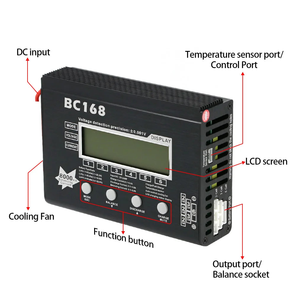 AOK BC168 1-6S 8A 200W Super Speed LCD Intellective Balance Charger/Discharger for Lipo Battery Rc Toys