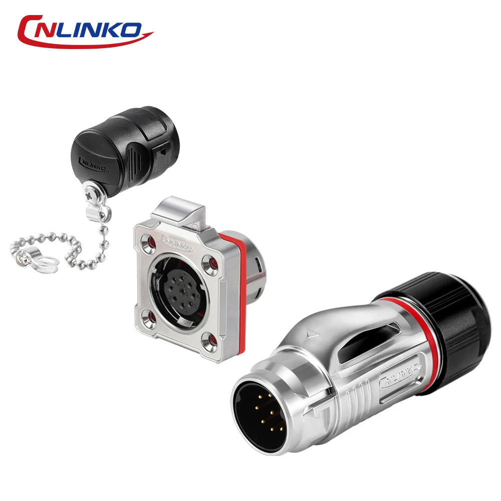 CNLINKO Waterproof Industrial BD20 Aviation Connector 2 3 4 5 7 9 12 14 Pin Plug and Socket Panel Mount Metal Wire Connectors