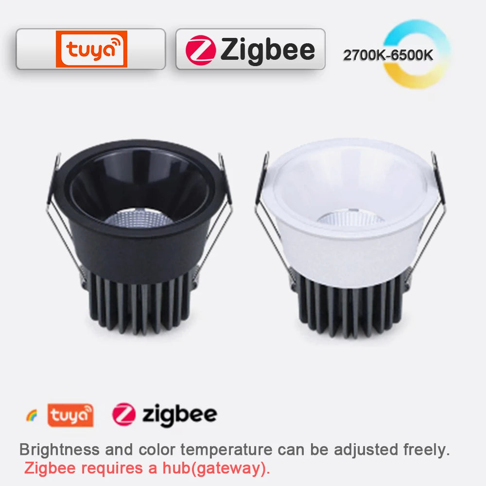 Recessed COB Spotlights 3CCT TUYA Bluetooth/Zigbee Matter Dimmable LED Downlight 110/220V Dimmable Ceiling Lamp Bedroom Kitchen